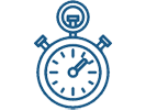 A blue and white stopwatch on a green background