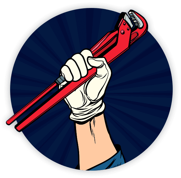 A cartoon of someone holding a wrench in their hand.